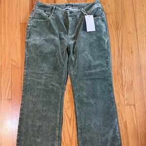 Corduroy Straight-Leg Pants in Washed Olive Green